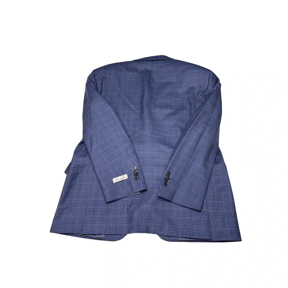 NWT Peter Millar SB Flynn Blue Micro Check 100% Wool Blazer Coat Mens 44S $595